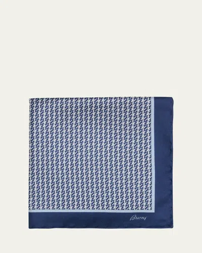 Brioni Men's Geometric Zig-zag Silk Pocket Square In Gray