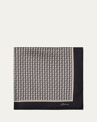 Brioni Men's Geometric Zig-zag Silk Pocket Square In Gray