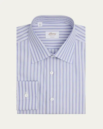 Brioni Men's Giza 45 Poplin Multi-stripe Dress Shirt In White