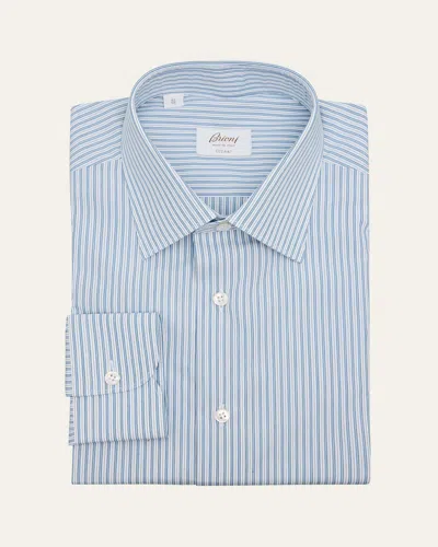 Brioni Men's Giza 87 Cotton Multi-stripe Dress Shirt In Blue