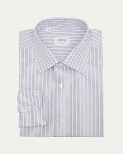 Brioni Men's Giza 87 Cotton Multi-stripe Dress Shirt