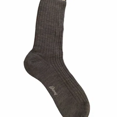 Brioni Men's Gray Ribbed Wool Blend Knit Socks