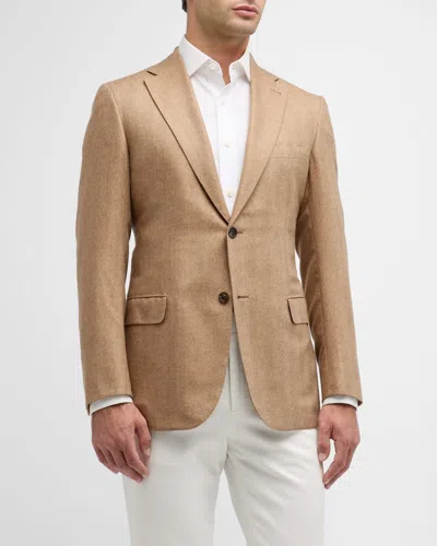 Brioni Men's Herringbone Blazer In Lt Brown
