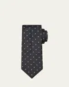 Brioni Men's Herringbone Polka Dot Silk Tie In Black