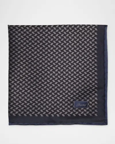 Brioni Men's Jacquard Chevron Silk Pocket Square In Gray