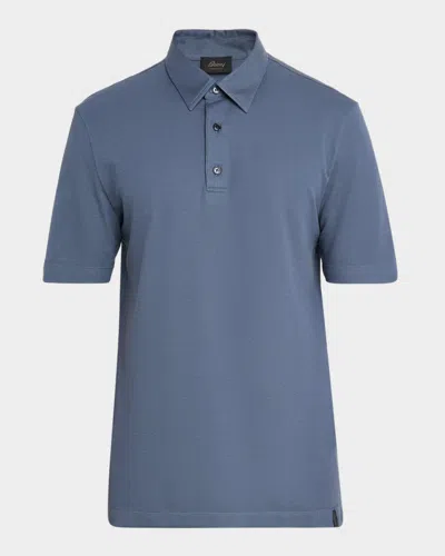 Brioni Men's Jersey Pique Polo Shirt In Blue