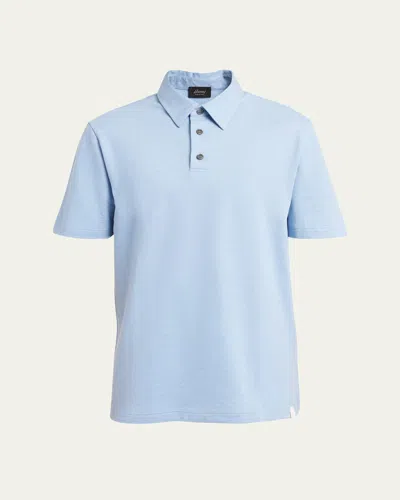 Brioni Men's Jersey Pique Polo Shirt In Blue
