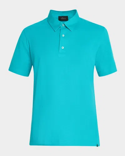 Brioni Men's Jersey Pique Polo Shirt In Greenblue