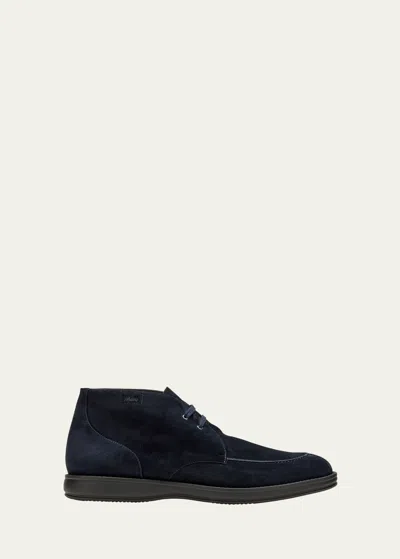 Brioni Suede Journey Ankle Boots In Midnight Blue