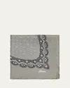 Brioni Men's Large Medallion Silk Pocket Square In Gray