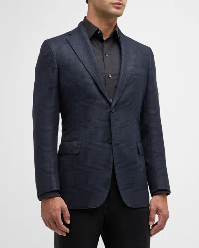 Brioni Men's Large Plaid Wool Sport Coat In Navy