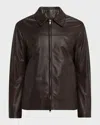Brioni Leather Jacket In Brown