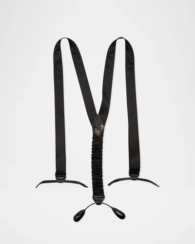 Brioni Men's Leather-trim Satin Braces In Black
