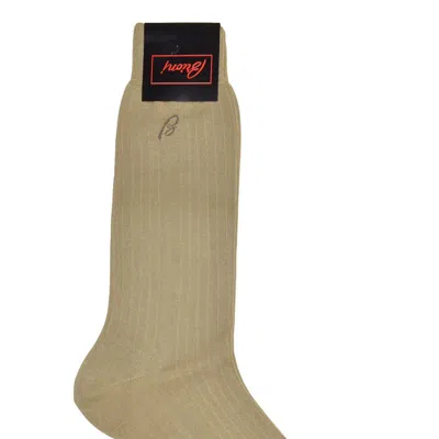 Brioni Men's Light Brown 100% Cotton Ribbed Knit Socks In Gold