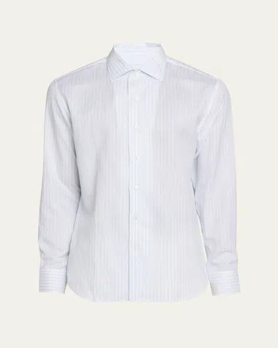 Brioni Men's Lyocell And Cotton Pinstripe Sport Shirt In Blue