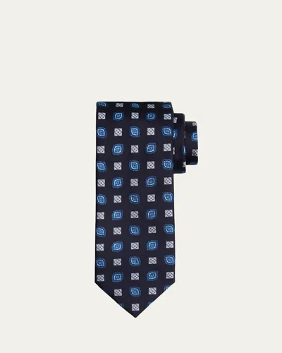 Brioni Men's Medallion Jacquard Silk Tie In Blue