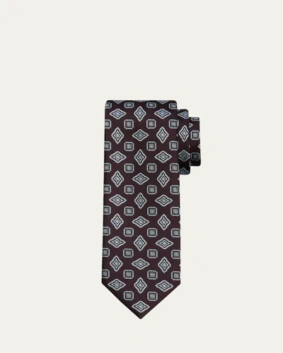 Brioni Men's Medallion Silk Tie In Coffee Brown