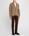 Brioni Shawl Collar Textured Knit Cardigan With Pockets In Beige