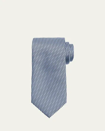 Brioni Men's Micro-box Jacquard Silk Tie In Azureblue