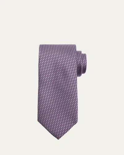 Brioni Men's Micro-box Jacquard Silk Tie In Bluepink