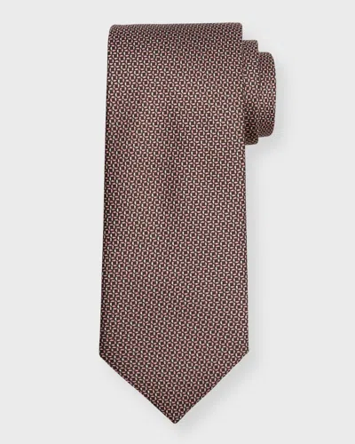 Brioni Men's Micro-circle Silk Tie In Brown