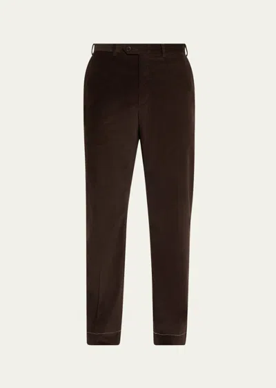Brioni Men's Micro-corduroy Flat Front Pants In Taupe