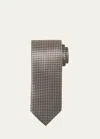 Brioni Men's Micro-geometric Silk Tie In Brown Blue