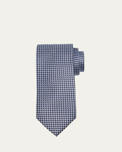 Brioni Men's Micro-geometric Silk Tie In Dk Blue Gr