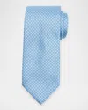 Brioni Men's Micro-geometric Silk Tie In Grey/blue