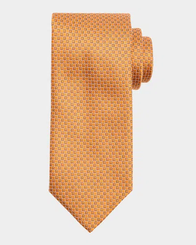 Brioni Men's Micro-geometric Silk Tie In Yellow