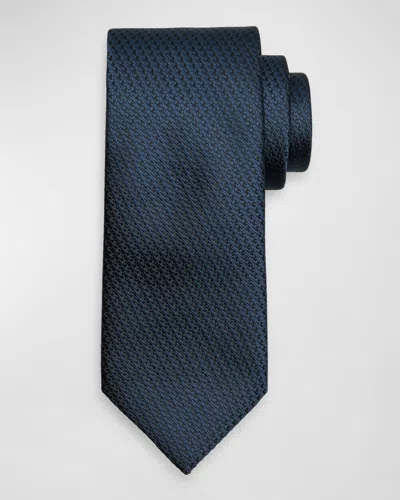 Brioni Men's Micro-houndstooth Silk Tie In Navyblack