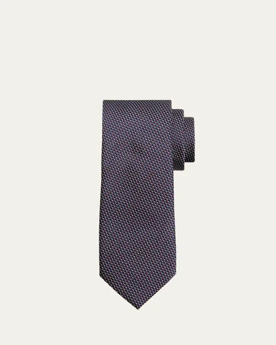Brioni Men's Micro-neat Silk And Cotton Jacquard Tie In Brown