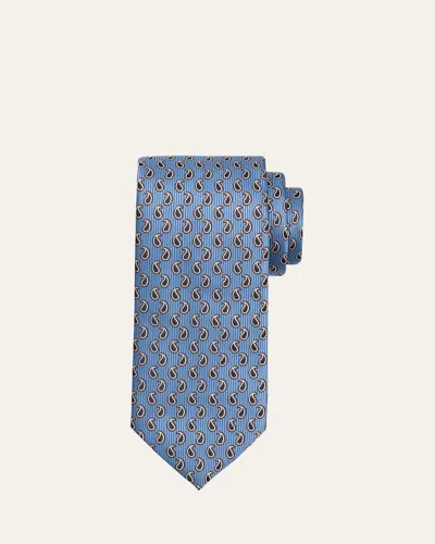 Brioni Men's Micro-paisley Jacquard Silk Tie In Blue