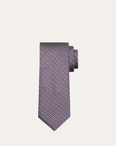 Brioni Men's Micro Print Silk Tie In Purple