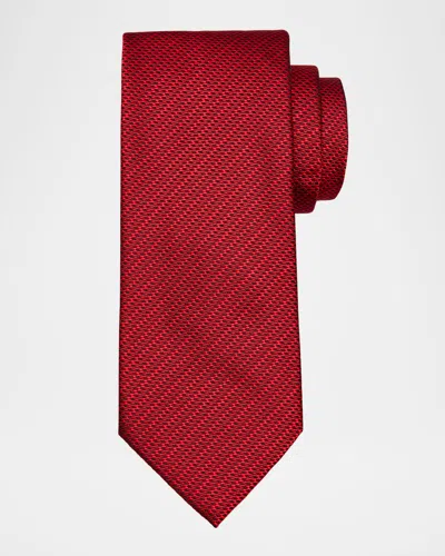 Brioni Men's Micro-textured Jacquard Silk Tie In Red