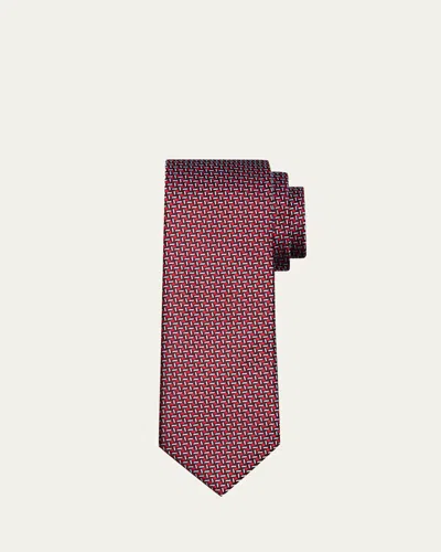 Brioni Men's Micro-jacquard Silk Tie In Burgundy