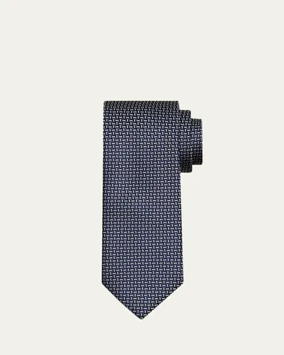 Brioni Men's Micro-jacquard Silk Tie In Royal Blue