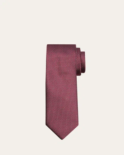 Brioni Men's Micro-woven Silk Jacquard Tie In Burgundy
