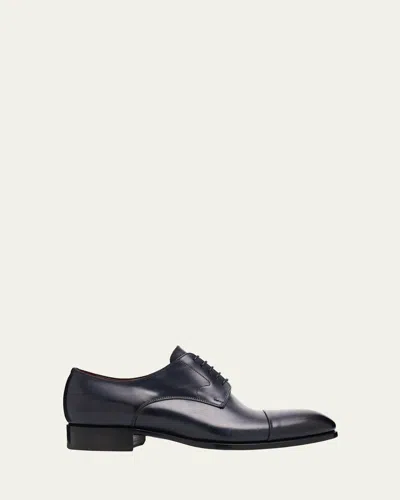 Brioni Men's Milano Leather Cap-toe Derby Shoes In Black