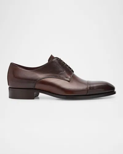 Brioni Men's Milano Leather Cap-toe Derby Shoes In Mustard
