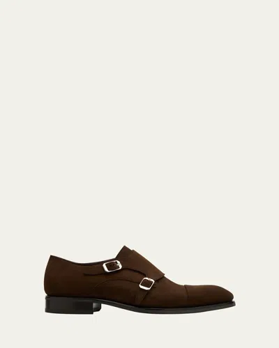 Brioni Men's Milano Suede Cap-toe Double-monk Strap Loafers In Brown