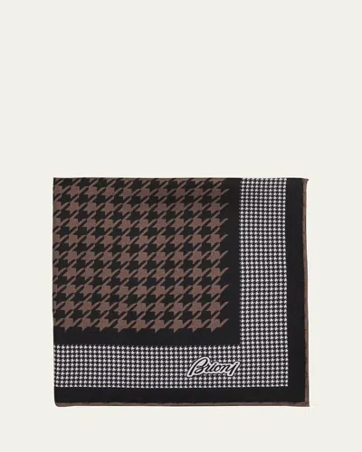 Brioni Men's Mixed Houndstooth Silk Pocket Square