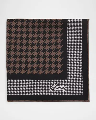Brioni Men's Mixed Houndstooth Silk Pocket Square