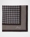 Brioni Men's Mixed Houndstooth Silk Pocket Square In Black