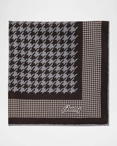 Brioni Men's Mixed Houndstooth Silk Pocket Square In Black