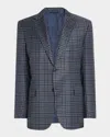Brioni Men's Multi-check Wool Single-breasted Sport Coat In Blue