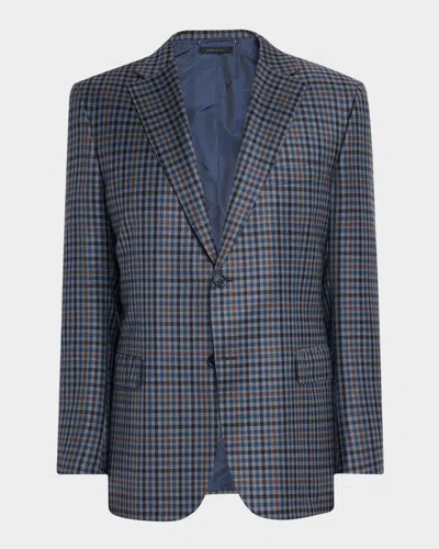 Brioni Men's Multi-check Wool Single-breasted Sport Coat In Blue