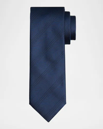 Brioni Men's Multi-chevron Silk Tie In Blue