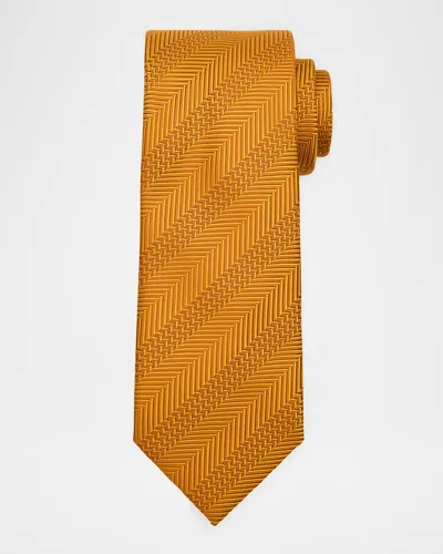 Brioni Men's Multi-chevron Silk Tie In Yellow