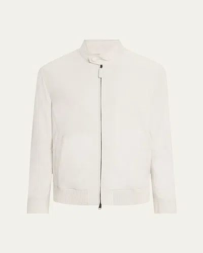 Brioni Men's Nubuck Leather Full-zip Blouson In White